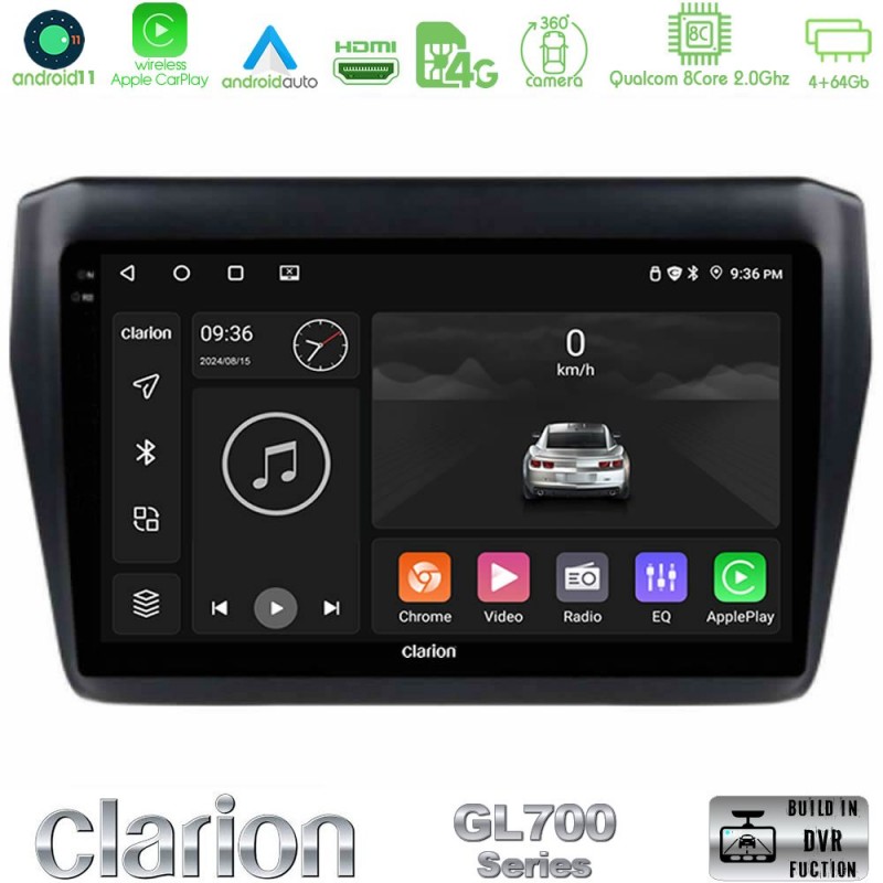 Clarion GL700 Series 8Core Android13 4+64GB Suzuki Swift 2017-2023 Navigation Multimedia Tablet 9