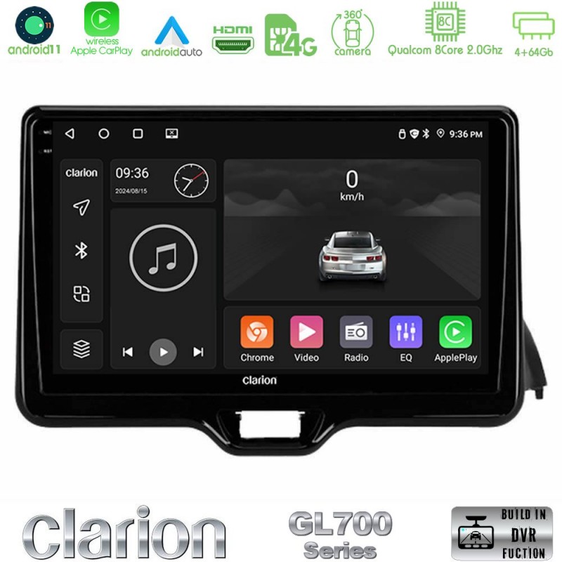 Clarion GL700 Series 8Core Android13 4+64GB Toyota Yaris 2020-&gt; Navigation Multimedia Tablet 9