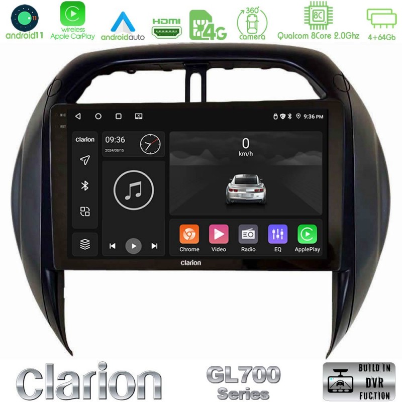 Clarion GL700 Series 8Core Android13 4+64GB Toyota RAV4 2001-2005 (Auto A/C) Navigation Multimedia Tablet 9