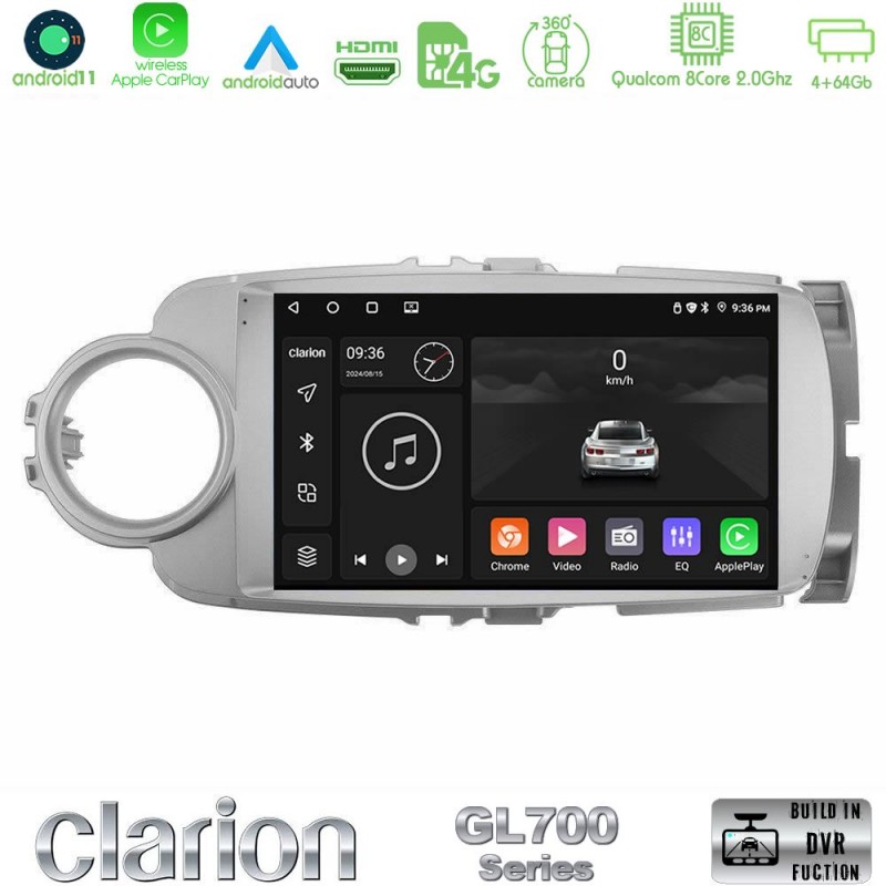 Clarion GL700 Series 8Core Android13 4+64GB Toyota Yaris Navigation Multimedia Tablet 9