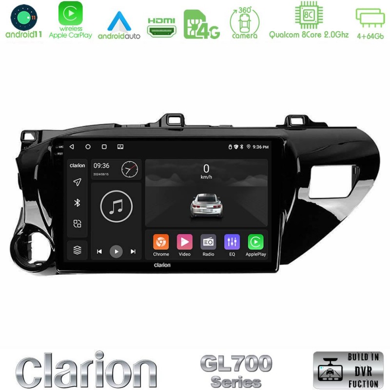 Clarion GL700 Series 8Core Android13 4+64GB Toyota Hilux 2017-2021 Navigation Multimedia Tablet 10