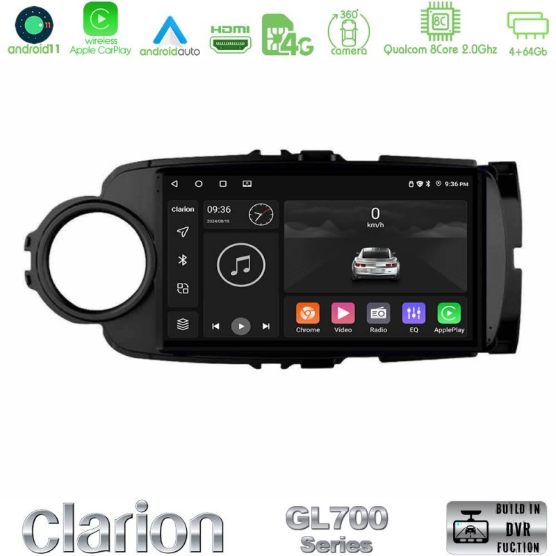 Clarion GL700 Series 8Core Android13 4+64GB Toyota Yaris Navigation Multimedia Tablet 9