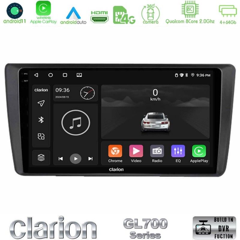 Clarion GL700 Series Skoda Octavia 2004-2012 8Core Android13 4+64GB Navigation Multimedia Tablet 9″ Με Carplay & Android Auto