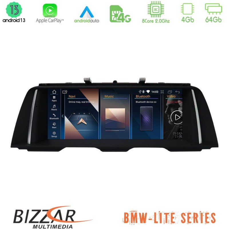 Bizzar Lite Series BMW 5 Series F10/F11 CIC Android13 8Core (4+64GB) Navigation Multimedia 10.25″ HD (OEM Style)