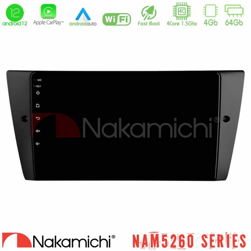 Nakamichi NAM5260 Series 4Core Android12 4+64GB BMW 3 Series 2006-2011 Navigation Multimedia Tablet 9