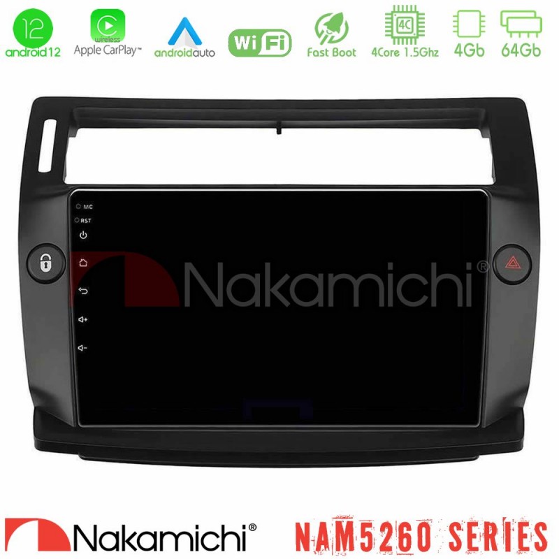 Nakamichi NAM5260 Series 4Core Android12 4+64GB Citroen C4 2004-2010 Navigation Multimedia Tablet 9