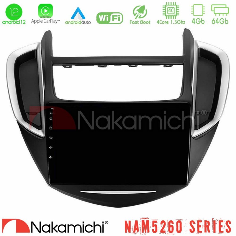 Nakamichi NAM5260 Series 4Core Android12 4+64GB Chevrolet Trax 2013-2020 Navigation Multimedia Tablet 9