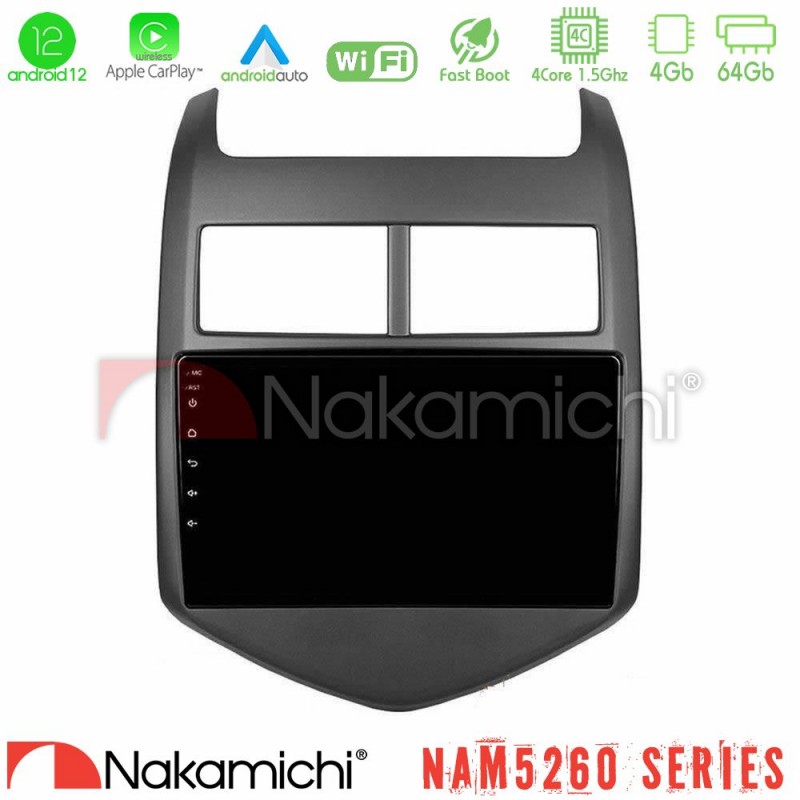 Nakamichi NAM5260 Series 4Core Android12 4+64GB Chevrolet Aveo 2011-2017 Navigation Multimedia Tablet 9