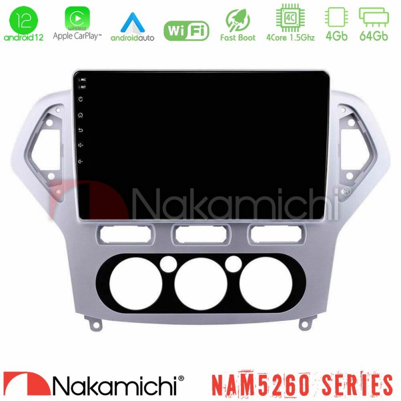 Nakamichi NAM5260 Series 4Core Android12 4+64GB Ford Mondeo 2007-2010 Manual A/C Navigation Multimedia Tablet 10