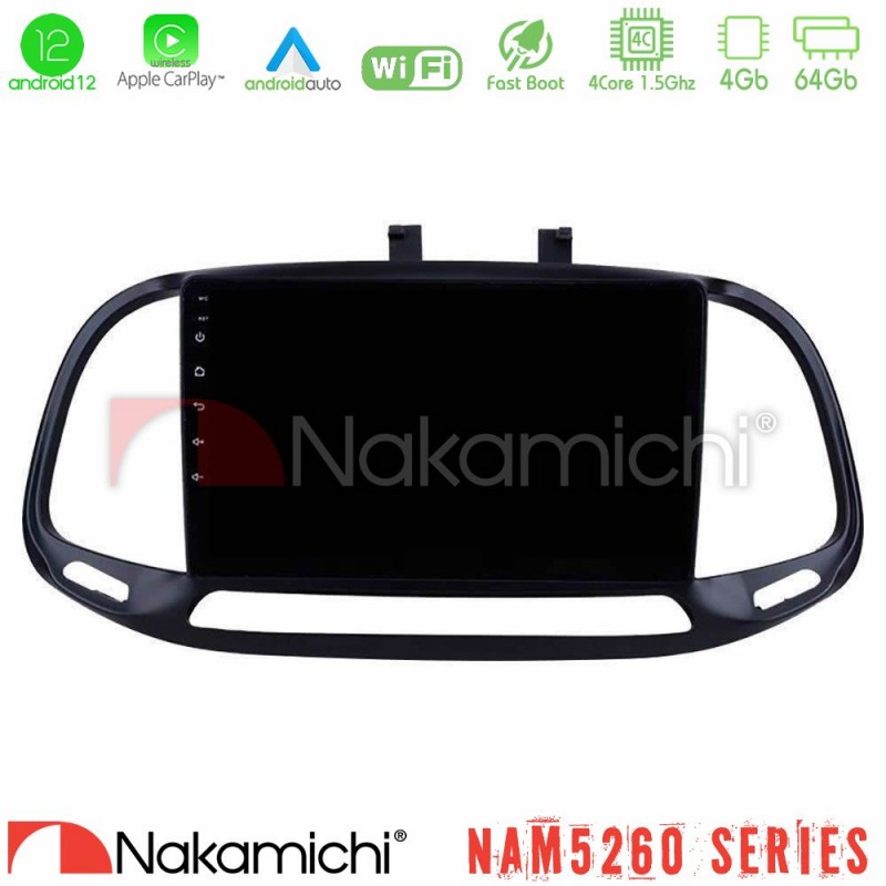 Nakamichi NAM5260 Series 4Core Android12 4+64GB Fiat Doblo 2015-2022 Navigation Multimedia Tablet 9