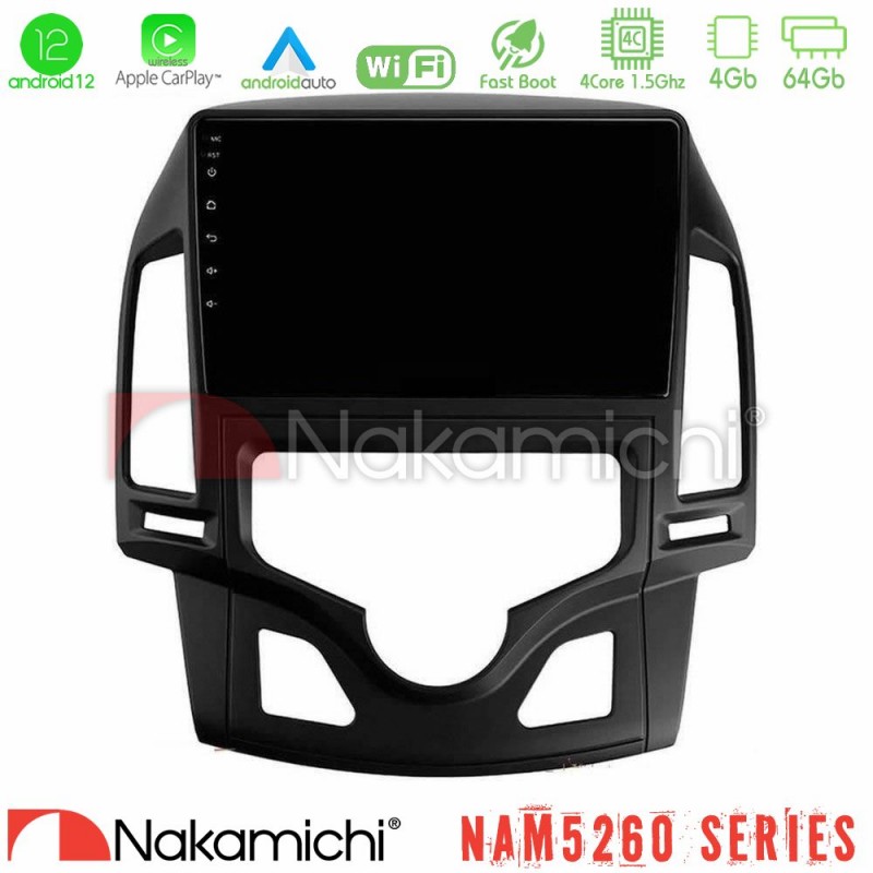 Nakamichi NAM5260 Series 4Core Android12 4+64GB Hyundai i30 2007-2012 Auto A/C Navigation Multimedia Tablet 9