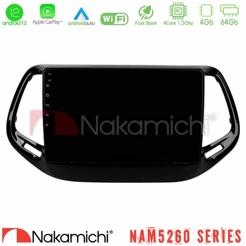 Nakamichi NAM5260 Series 4Core Android12 4+64GB Jeep Compass 2017&gt; Navigation Multimedia Tablet 10