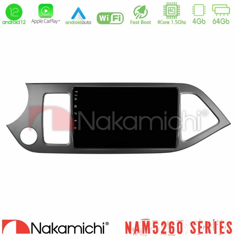 Nakamichi NAM5260 Series 4Core Android12 4+64GB Kia Picanto Navigation Multimedia Tablet 9