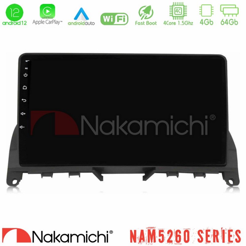 Nakamichi NAM5260 Series 4Core Android12 4+64GB Mercedes C Class W204 Navigation Multimedia Tablet 9