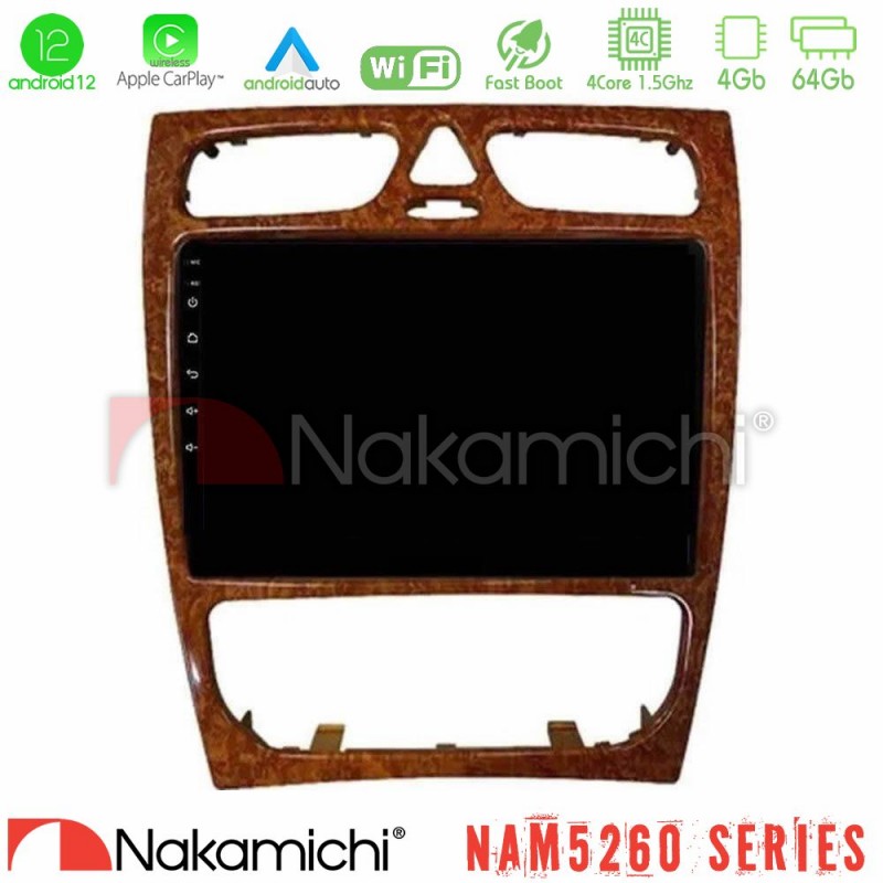 Nakamichi NAM5260 Series 4Core Android12 4+64GB Mercedes C Class (W203) Navigation Multimedia Tablet 9