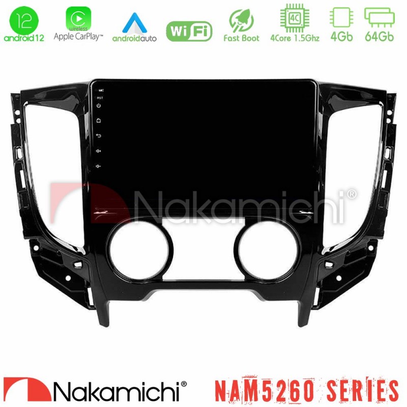 Nakamichi NAM5260 Series 4Core Android12 4+64GB Mitsubishi L200 2016-&gt; & Fiat Fullback (Manual A/C) Navigation Multimedia Tablet 9