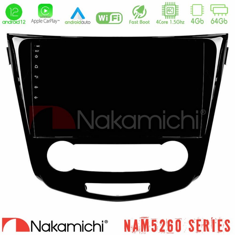 Nakamichi NAM5260 Series 4Core Android12 4+64GB Nissan Qashqai J11 (Manual A/C) Navigation Multimedia Tablet 10