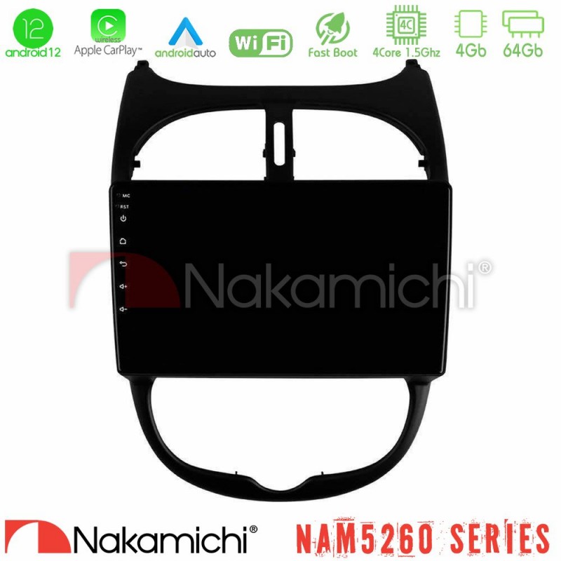 Nakamichi NAM5260 Series 4Core Android12 4+64GB Peugeot 206 Navigation Multimedia Tablet 9