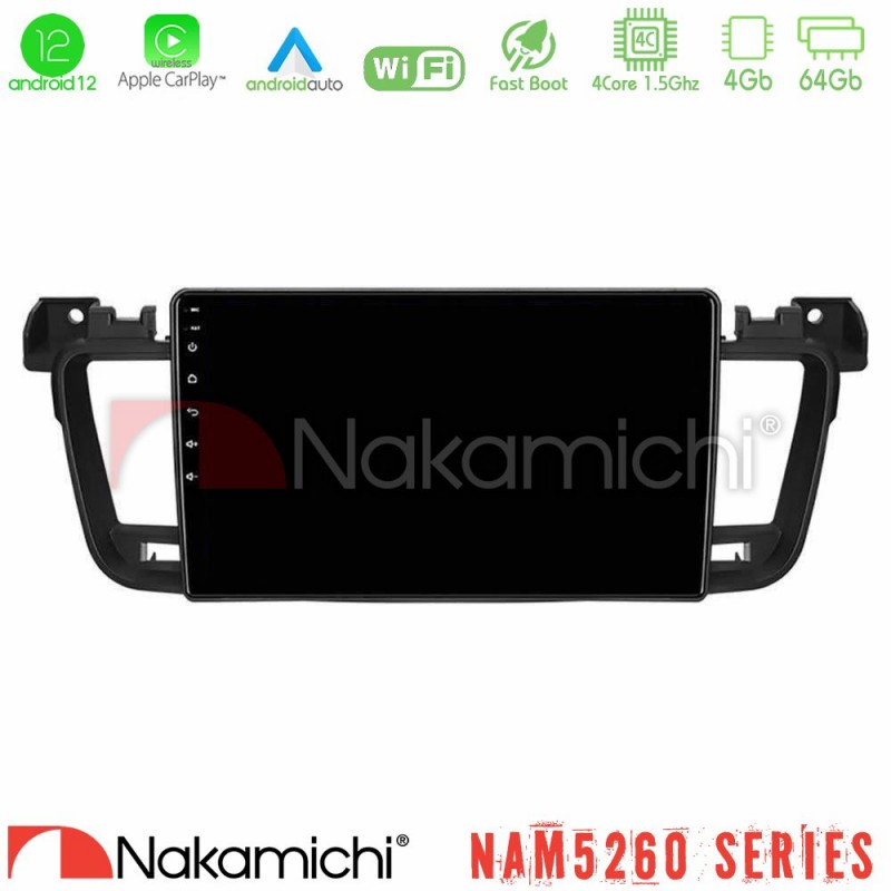 Nakamichi NAM5260 Series 4Core Android12 4+64GB Peugeot 508 2010-2018 Navigation Multimedia Tablet 9