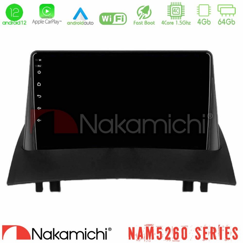 Nakamichi NAM5260 Series 4Core Android12 4+64GB Renault Megane 2 2002-2008 Navigation Multimedia Tablet 9