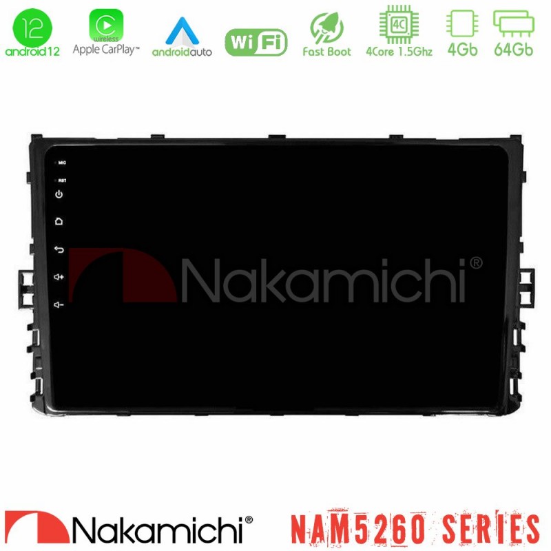 Nakamichi NAM5260 Series 4Core Android12 4+64GB VW MQB 2017-&gt; Navigation Multimedia Tablet 9