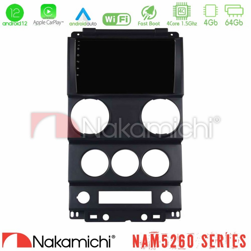 Nakamichi NAM5260 Series 4Core Android12 4+64GB Jeep Wrangler 2Door 2008-2010 Navigation Multimedia Tablet 9