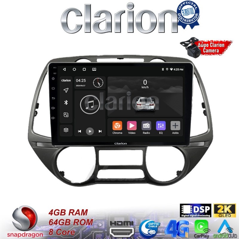 CLARION GL74837 Οθόνη OEM Multimedia Αυτοκινήτου για Hyundai i20 2008 &gt; 2014 (CarPlay/AndroidAuto/BT/GPS/WIFI/GPRS)