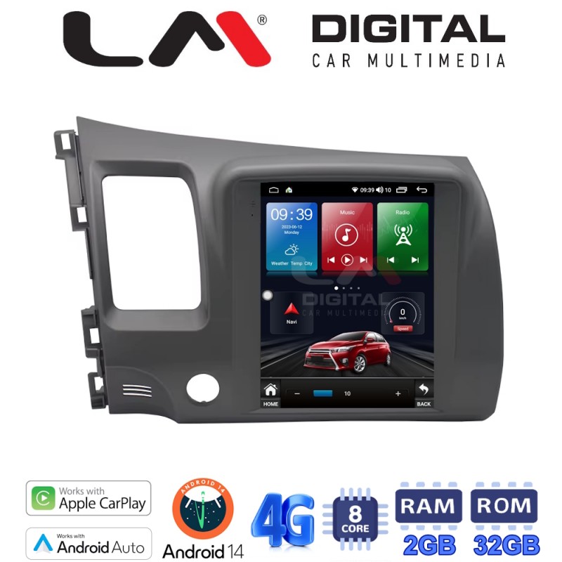 LM Digital - LM TR8644 GPS Οθόνη OEM Multimedia τυπου Tesla 9,7inch Honda Civic 4πορτο 2006 &gt; 2012 (CarPlay/AndroidAuto/BT/GPS/WIFI/GPRS)